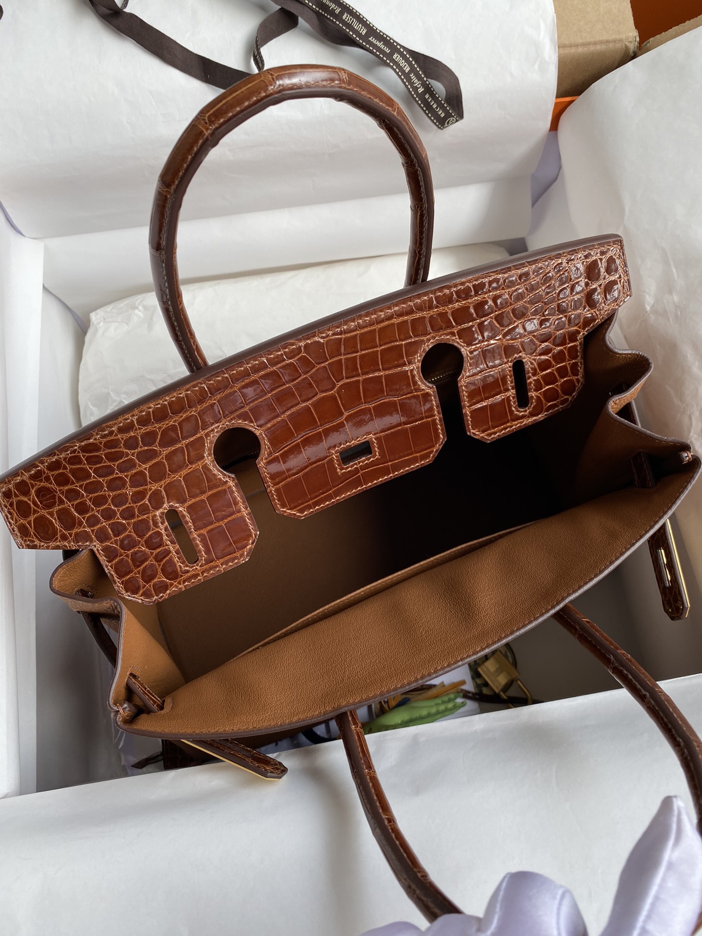 Hermes Touch Birkin 30CM Handbag In Brown Clemence and Shiny Niloticus Crocodile Skin